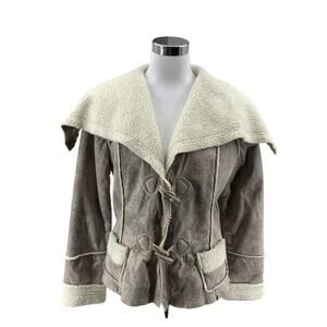 Mur Mur Shearling Lined Jacket Womens Medium Gray Wide Collar Toggle Button